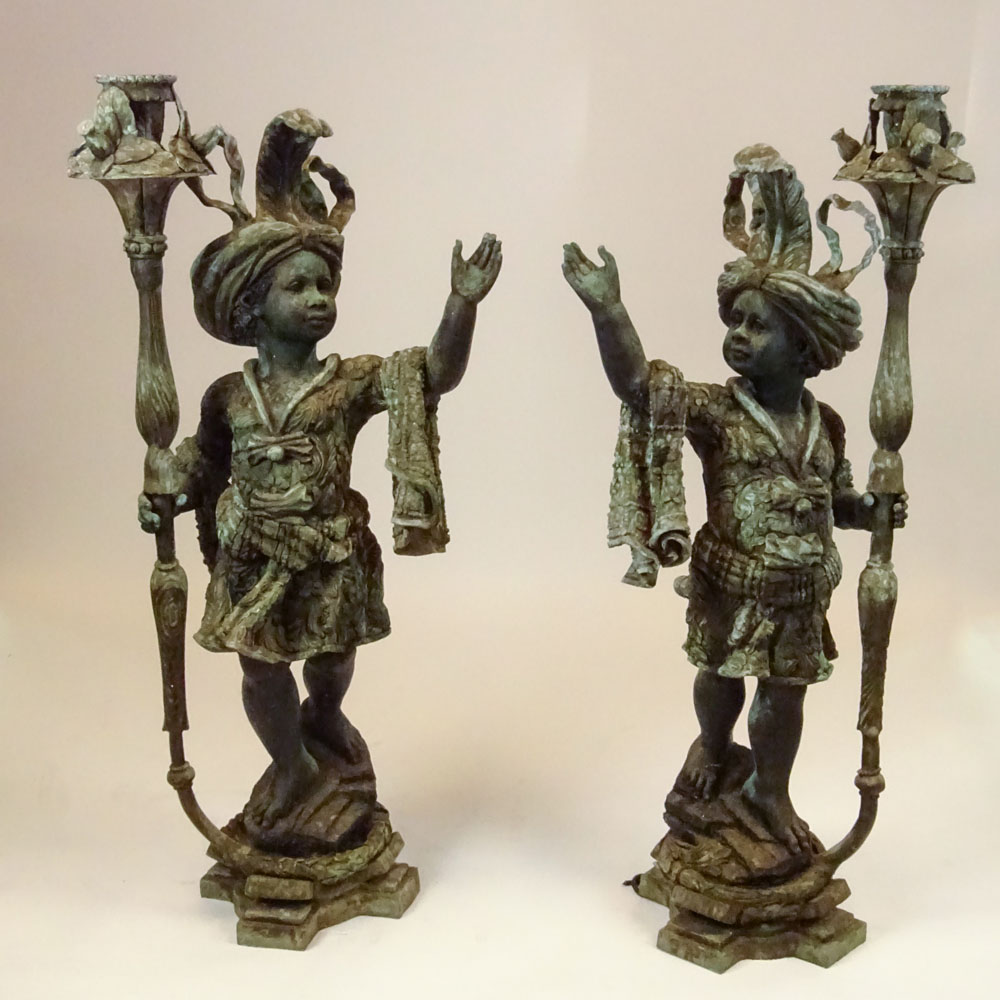 Pair 20th Century Bronze Nubian Torchieres.