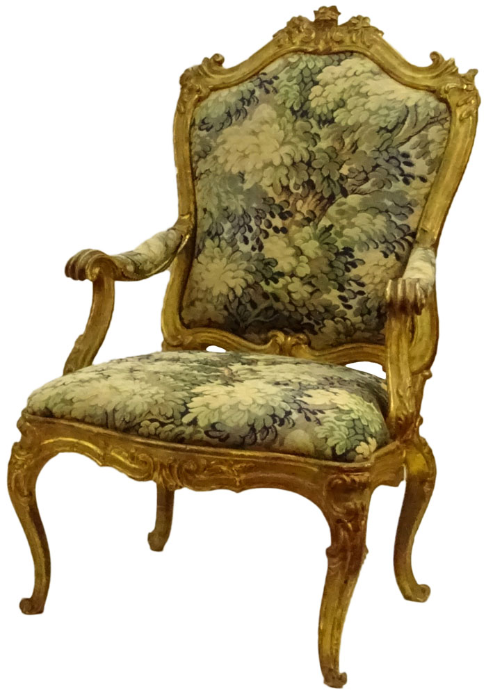 Large pair of 19th Century Italian carved and gilt wood fauteuils
