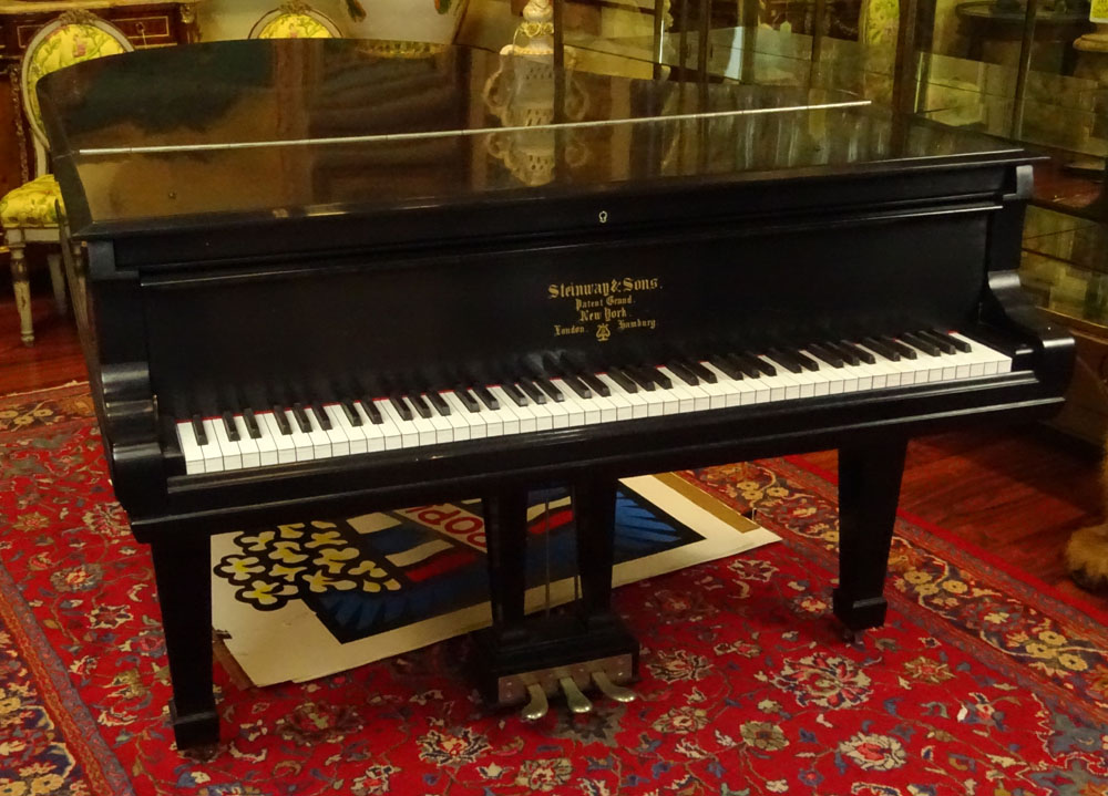 Steinway & Sons Patent Grand Piano. Ebony lacquer finish. Serial #75657. (1893) Measures 72" x 56". 
