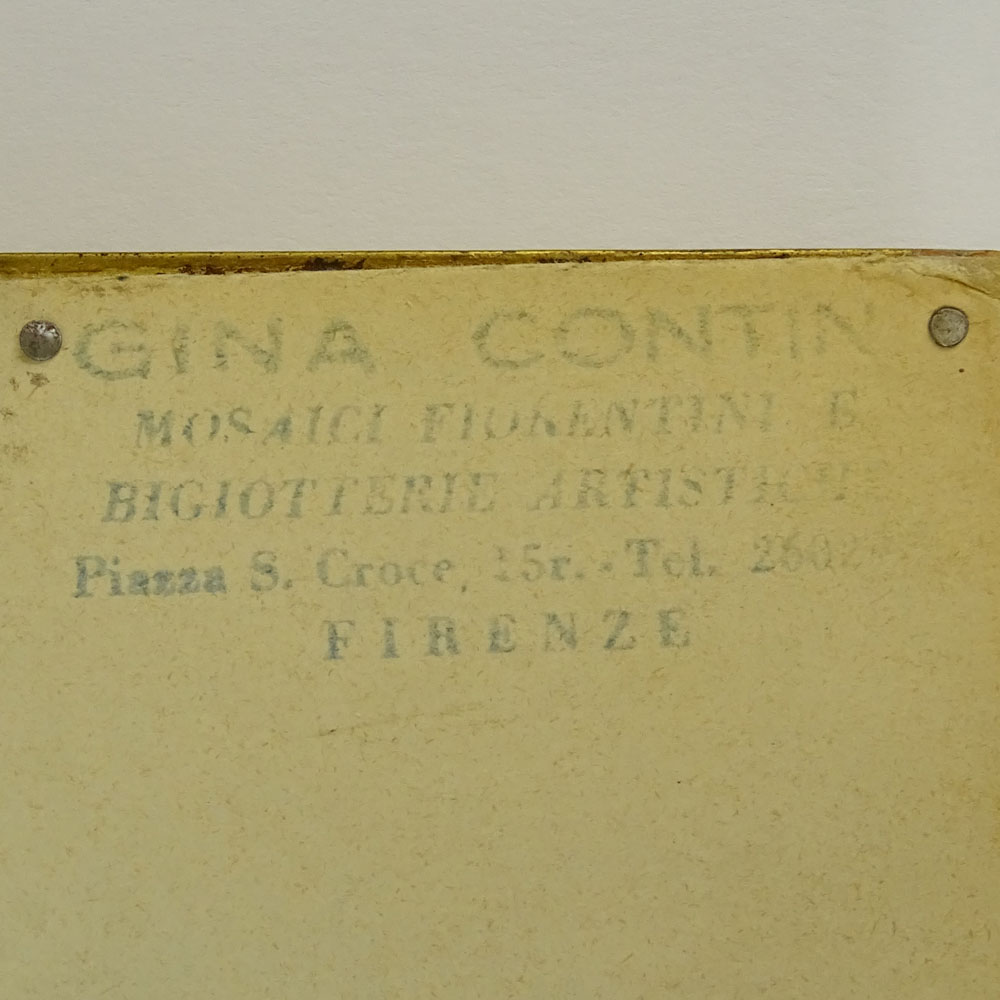 Mid 20th Florentine Pietra Dura Plaque. Stamped en verso Gina Contini.