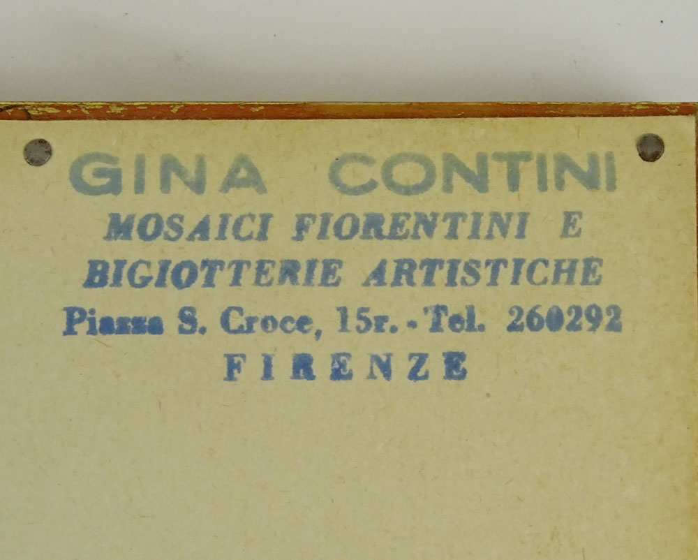Mid 20th Florentine Pietra Dura Plaque. Stamped en verso Gina Contini.