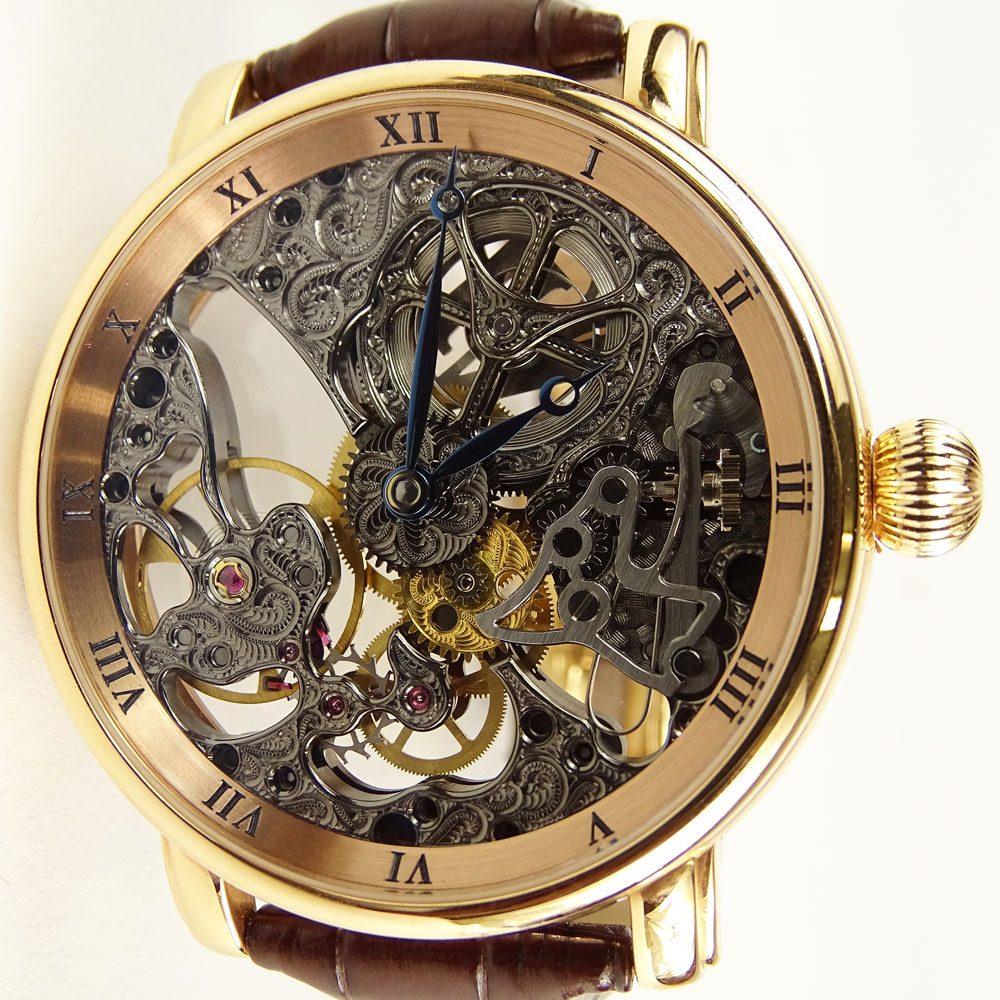 Men's Ulysse Nardin 18 Karat Rose Gold Limited Edition Maxi Skeleton Watch with Box and Papers.