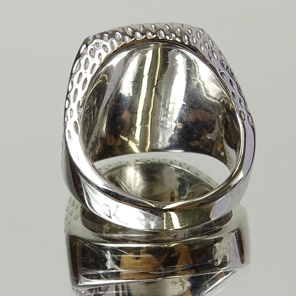 Men's David Yurman style Approx. 2.0 Carat Round Cut Sapphire, 1.0 Carat Round Cut Diamond and 18 Karat White Gold Ring.