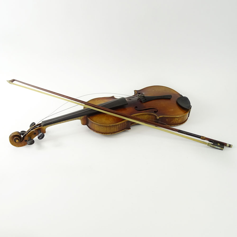 Antique Violin and Bow In Case.