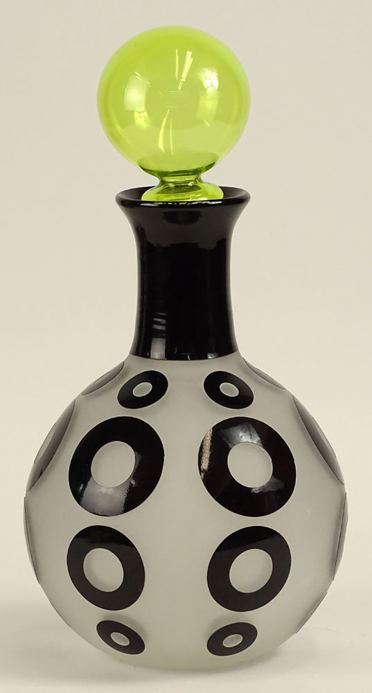 Modern Art Glass Large Decanter. Etched Signature on Bottom.