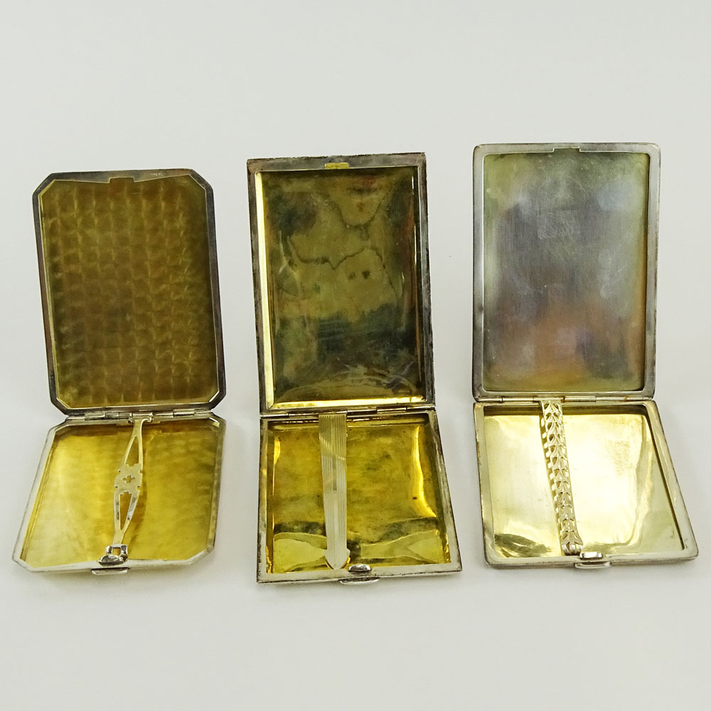 Three (3) Vintage Sterling Silver Cigarette Cases. Signed Sterling.