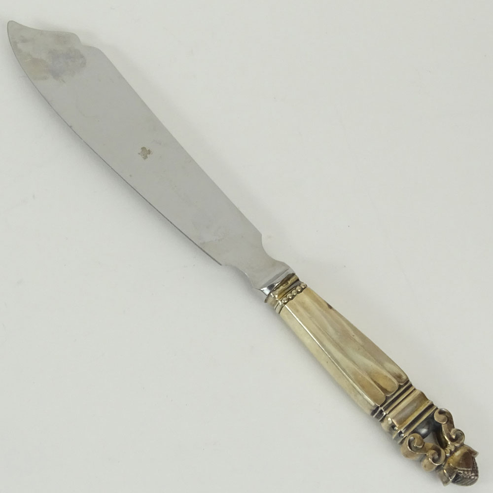 Georg Jensen Acorn Sterling Silver and Stainless Cake Knife.