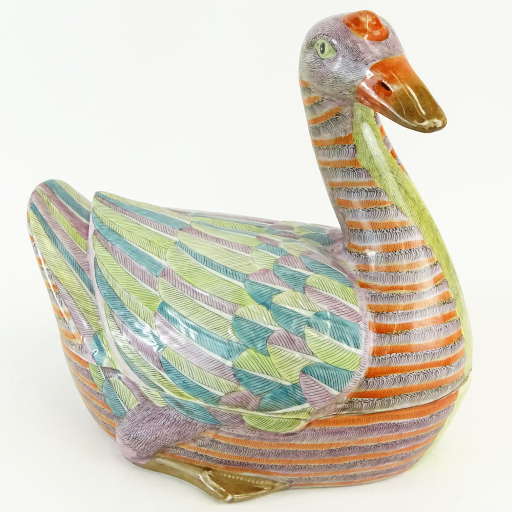 Large 19/20th Century Chinese Porcelain Duck Form Covered Tureen.