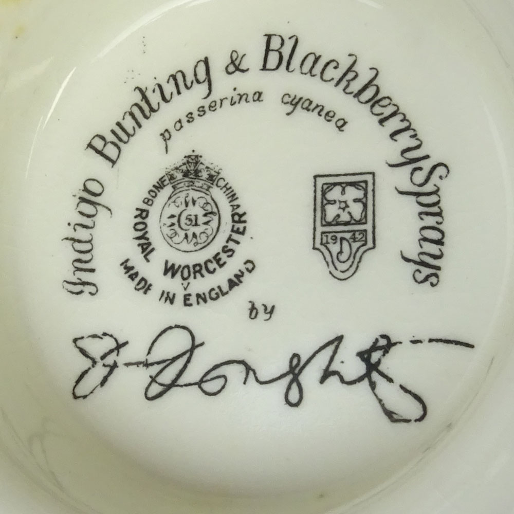 Dorothy Doughty Royal Doulton Porcelain Bird Group "Indigo Bunting & Blackberry Sprays". 