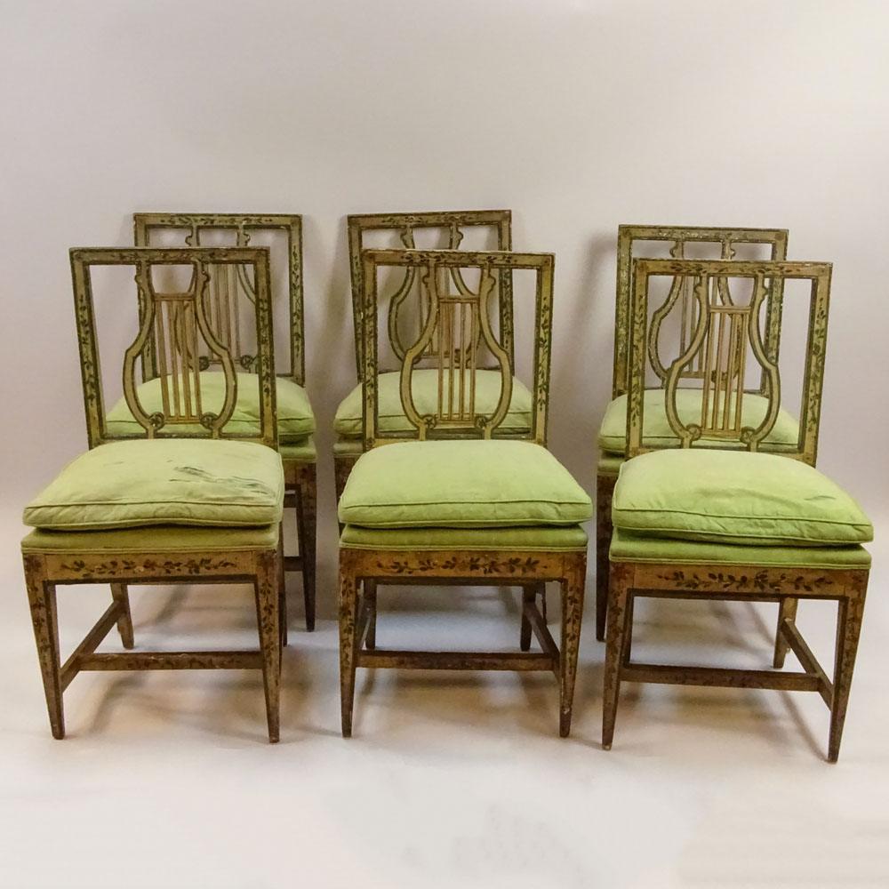 Set of 6 18/19th Century Probably Italian, Painted Lyre Back, side Chairs. Unsigned. 