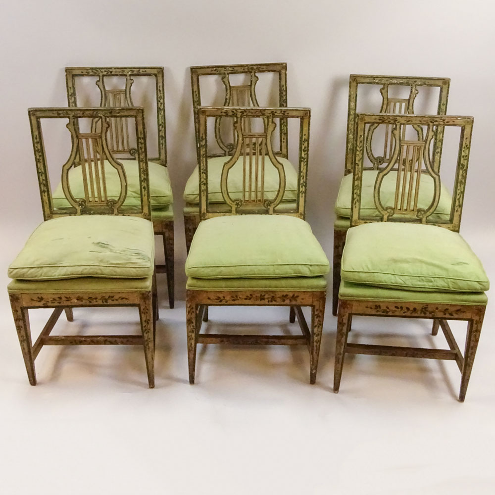 Set of 6 18/19th Century Probably Italian, Painted Lyre Back, side Chairs. Unsigned. 