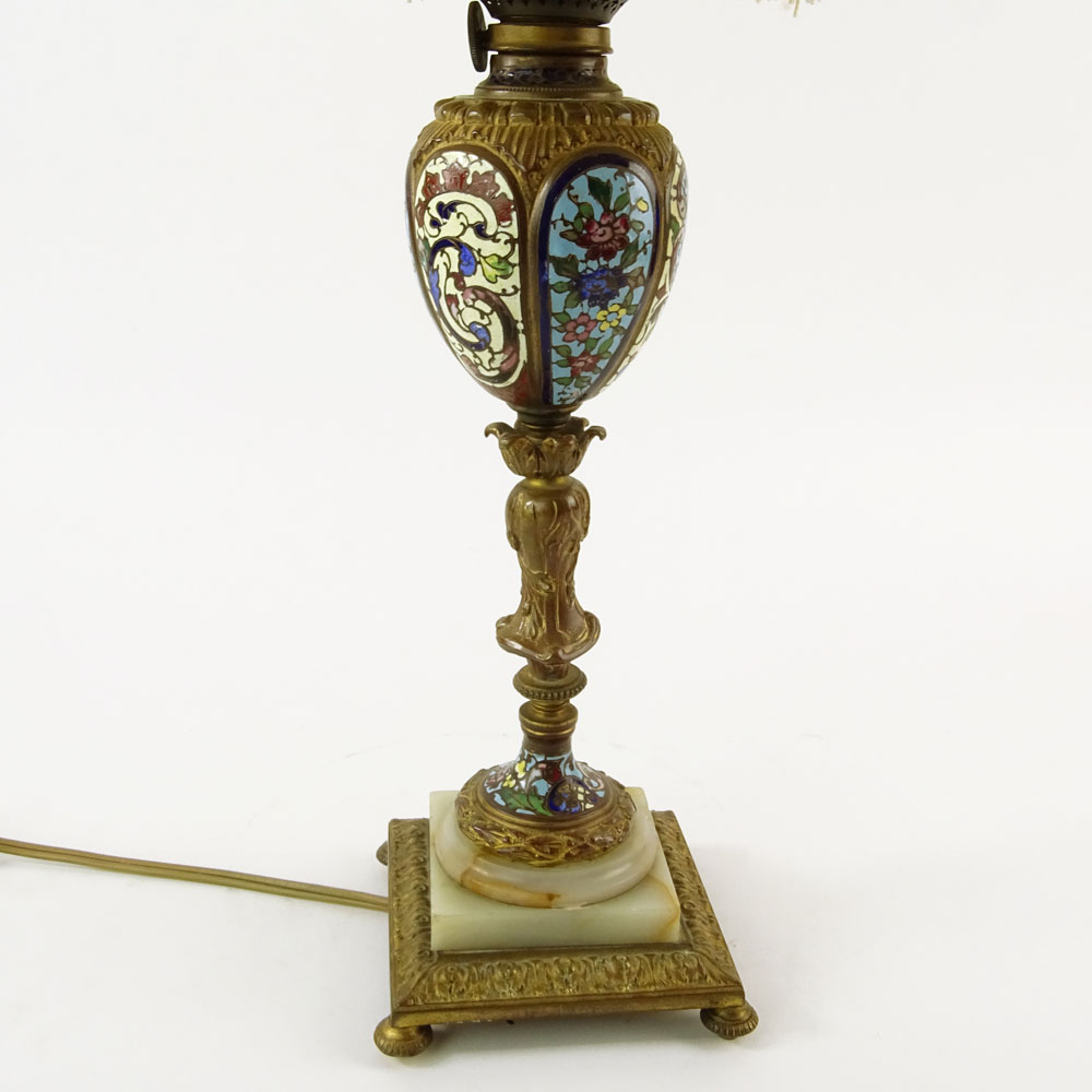 Antique French Champleve Lamp With Bronze Mountings.