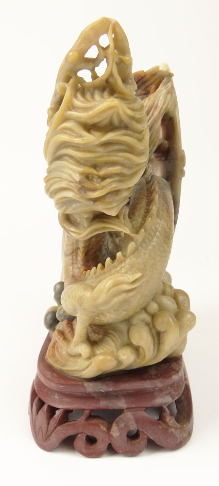 Chinese Carved Soapstone Sculpture Group and Base "Dragon with Eagle". 