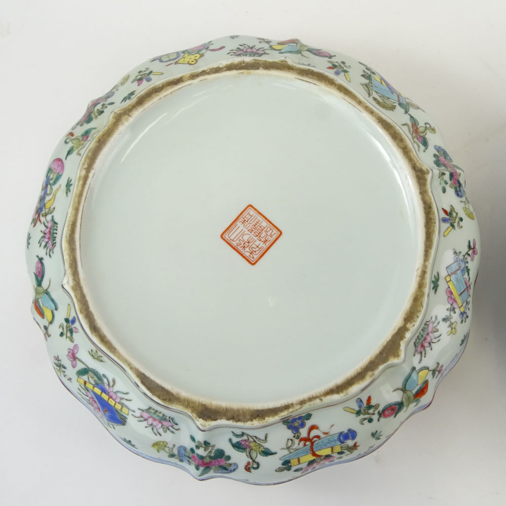 Chinese Rose Medallion Lobbed Porcelain Wedding Box.