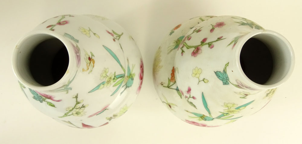 Pair 20th Century Chinese Porcelain Double Gourd Famille Rose Vases.