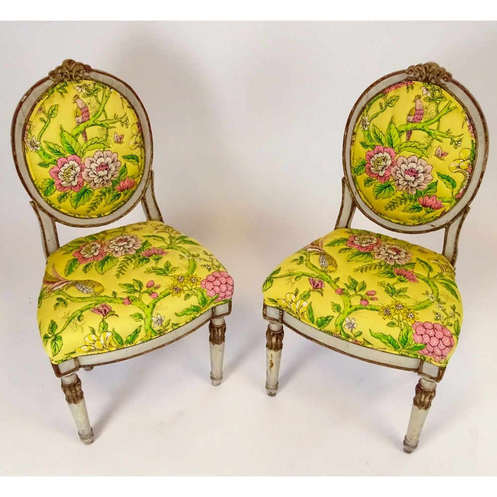 Pair of 19th Century Italian carved and painted side chairs.
