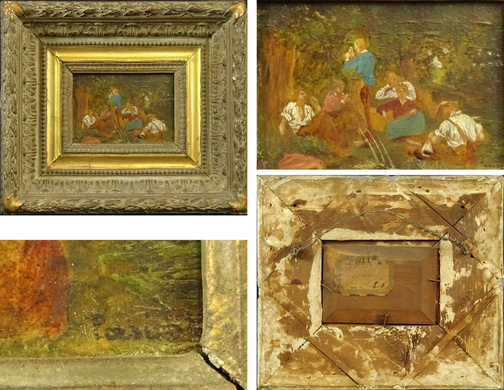Collection of 4 Antique Continental Miniature Oil Paintings on Panels.
