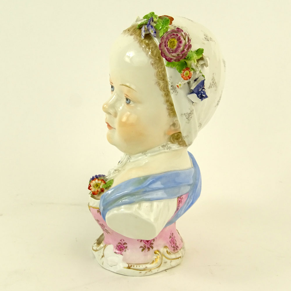19th Century Meissen Porcelain Young Girl Bust.