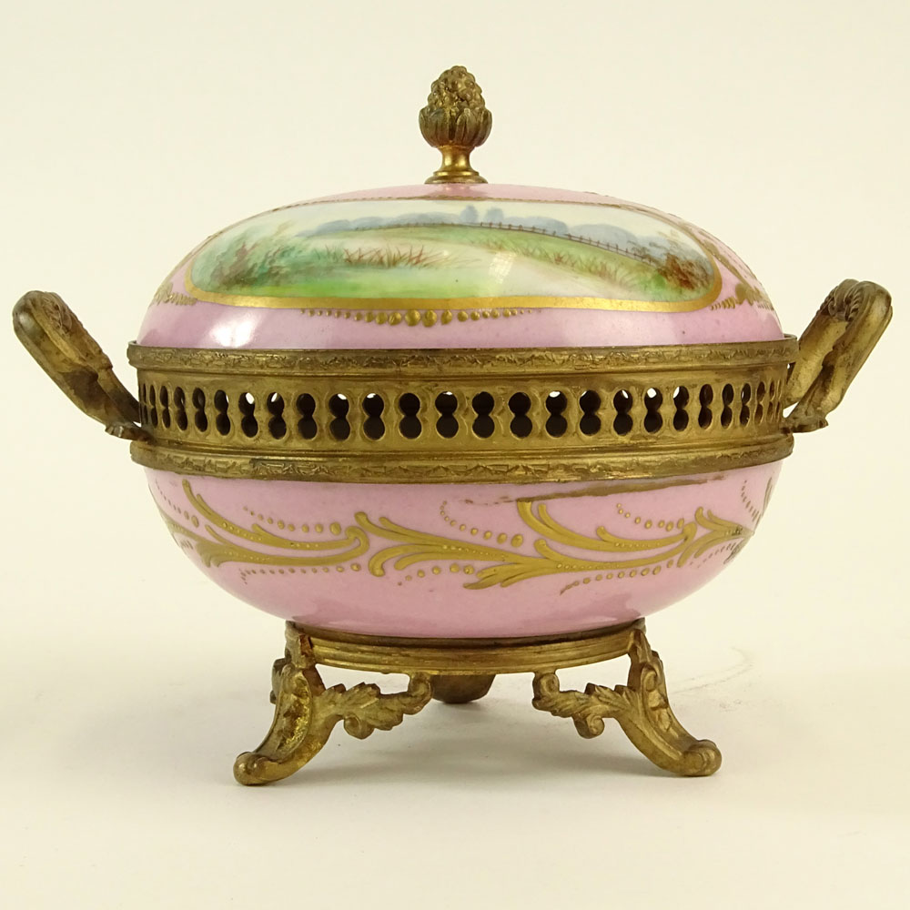 Sevres Bronze Mounted Hand Painted Covered Porcelain Box.