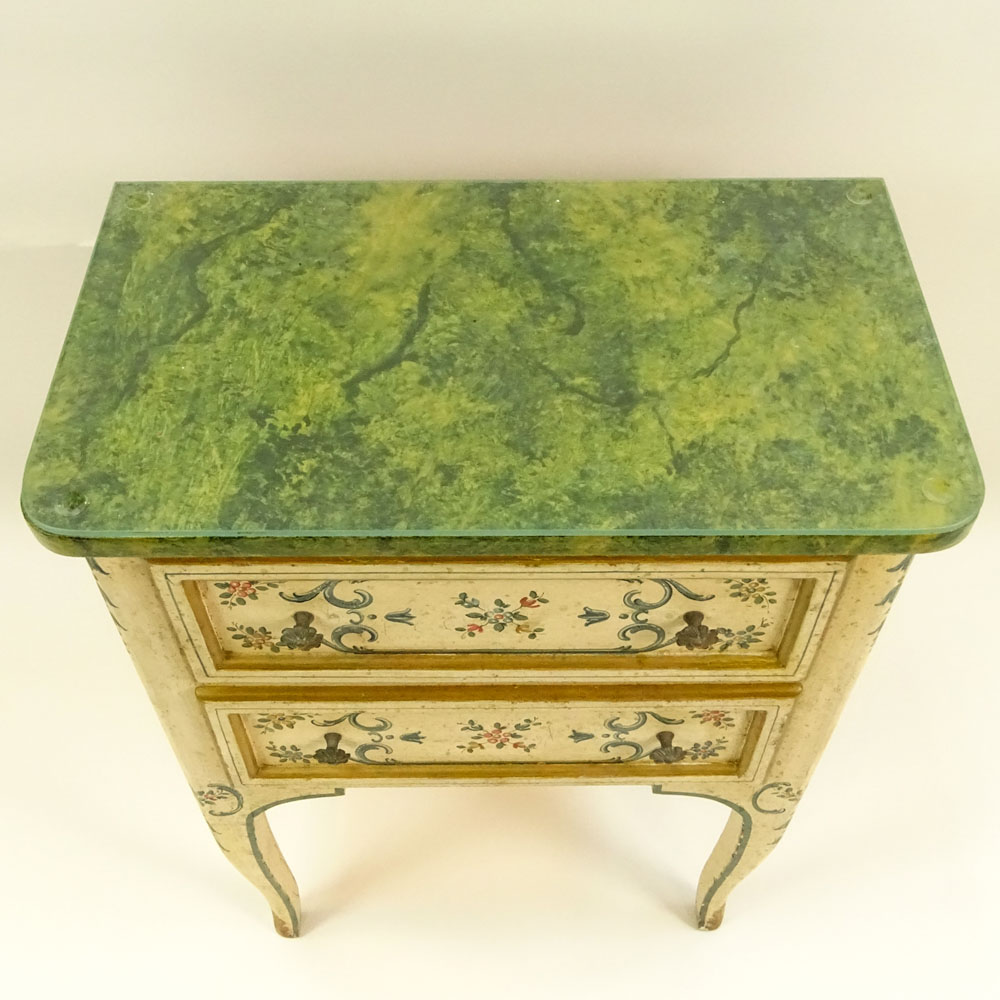 Mid 20th Century Probably Italian Painted and Parcel Gilt 2 drawer small commode