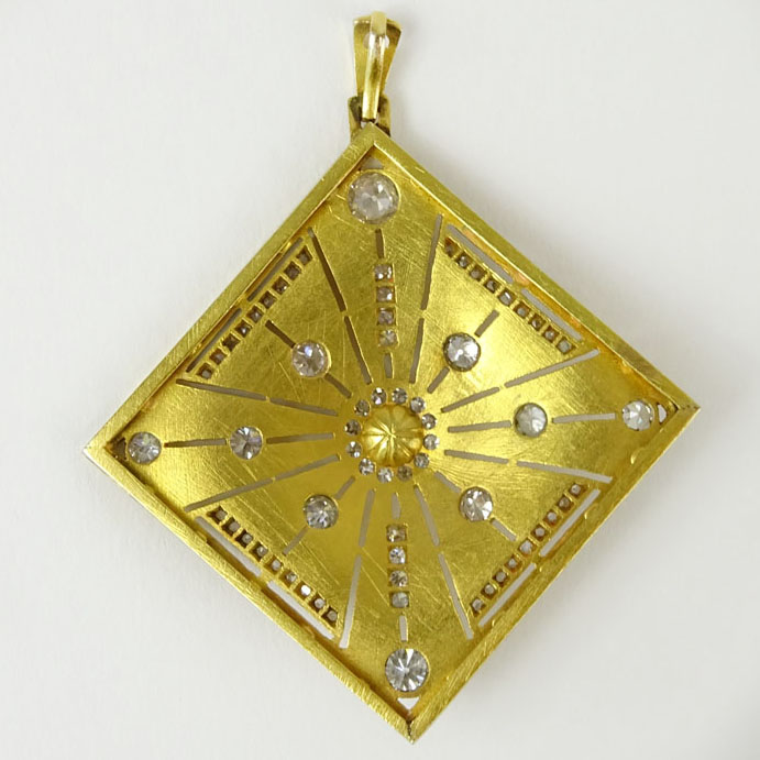 Edwardian circa 1910 Diamond, Pearl and Gold over Platinum Pendant.