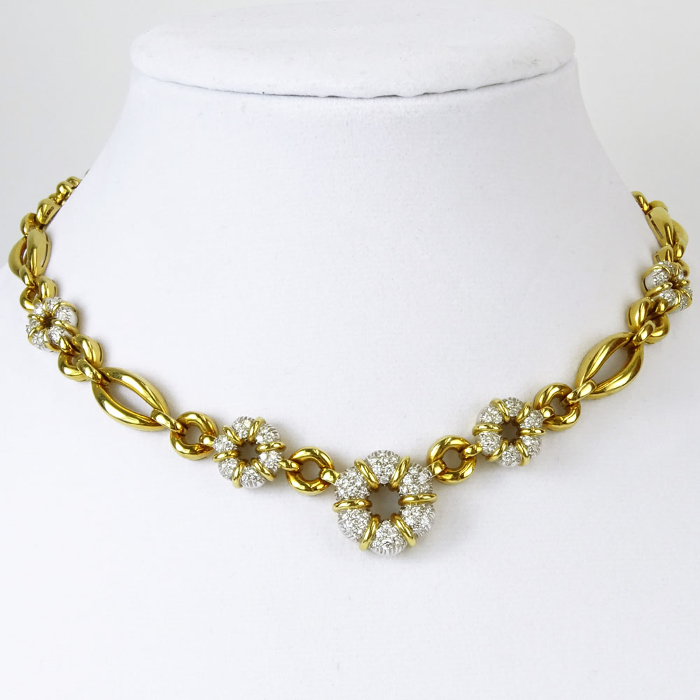 Vintage Italian 18 Karat Yellow Gold and approx. 3.5 Carat Round Cut Diamond Necklace.
