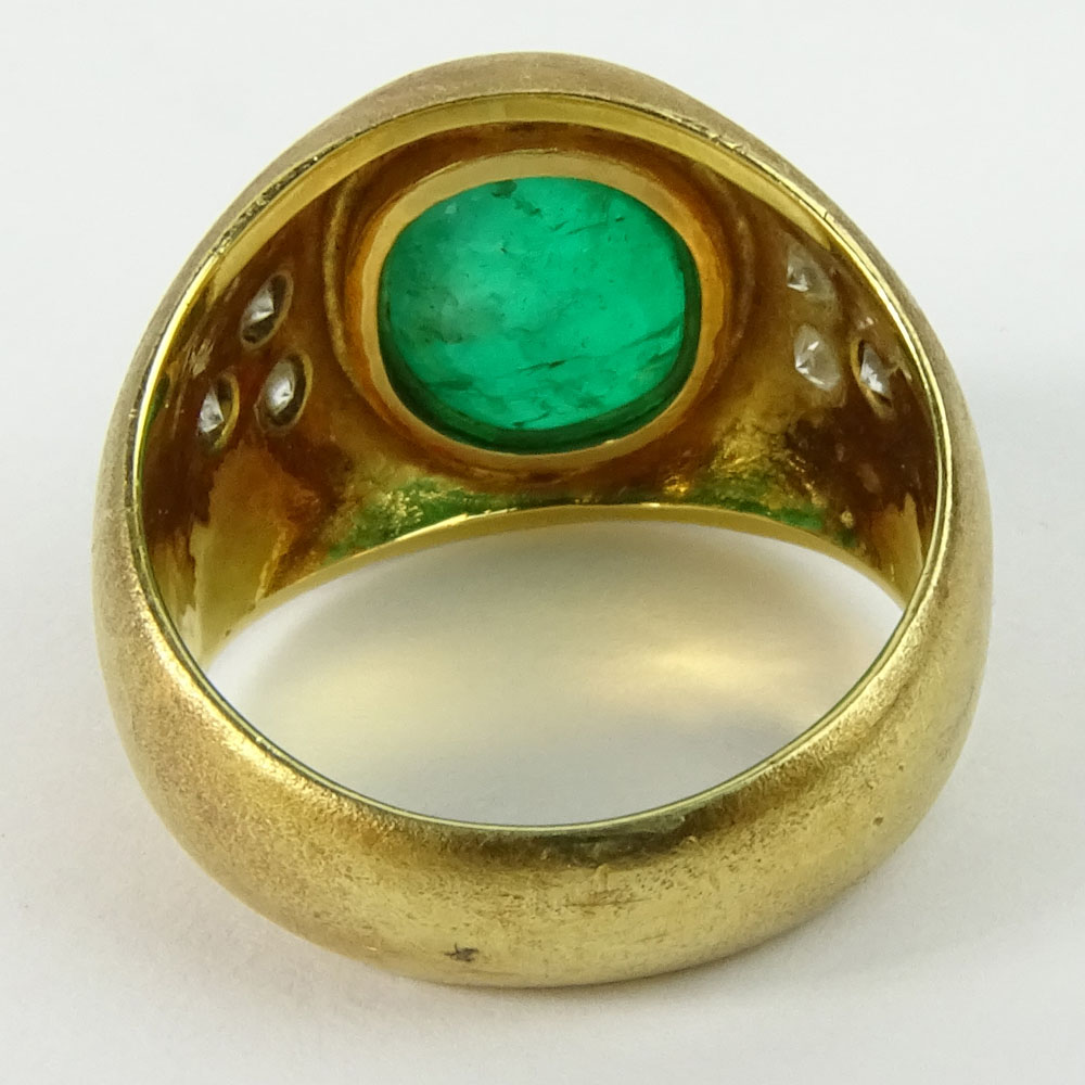 Men's Vintage Cabochon Emerald, Round Cut Diamond and 18 Karat Yellow