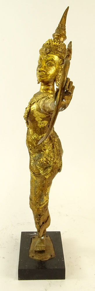 Vintage Gilt Metal Thai Dancer Figurine on Wood Base.