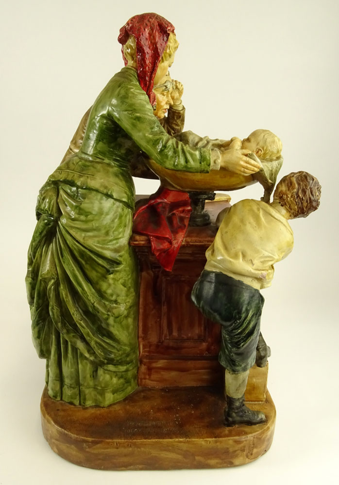 John Rogers (AMERICAN, 1829-1904) Polychrome  Plaster Sculpture, Weighing the Baby.