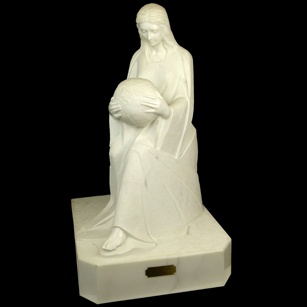 Enzo Gallo Carved Marble Sculpture on Marble base and Pedestal "Contemplation II".