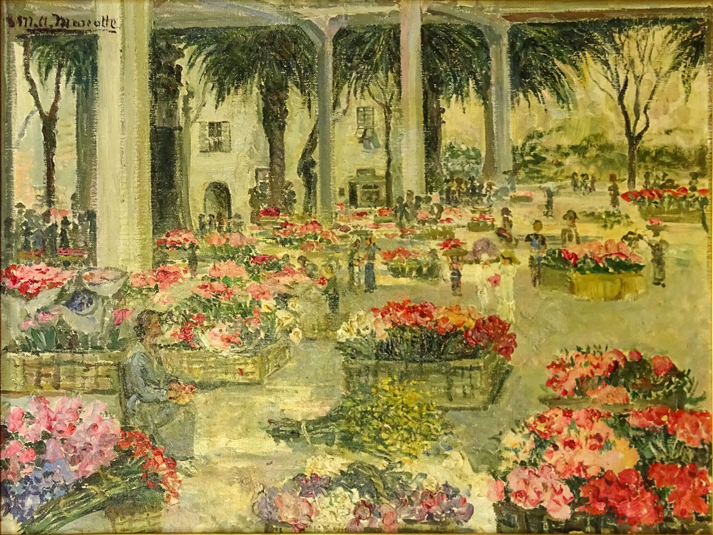 Marie Antoinette Marcotte, French (1869-1929) Oil on canvas "The Flower Market"