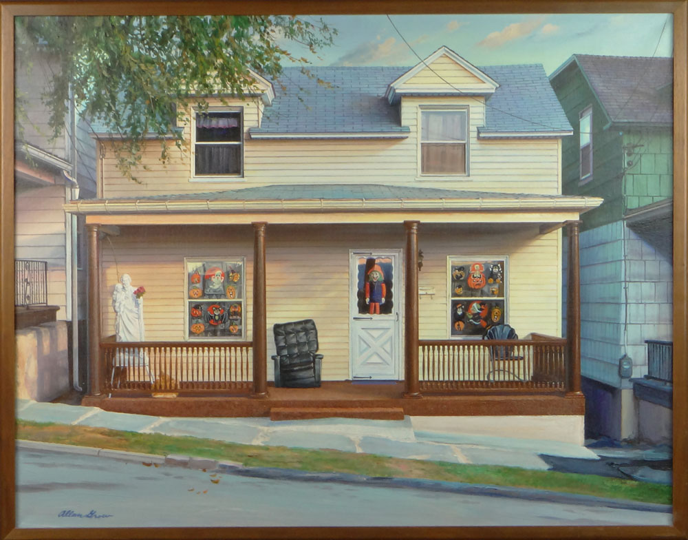 Allan Grow, American (contemporary) Oil on Canvas "Front Porch, Halloween".