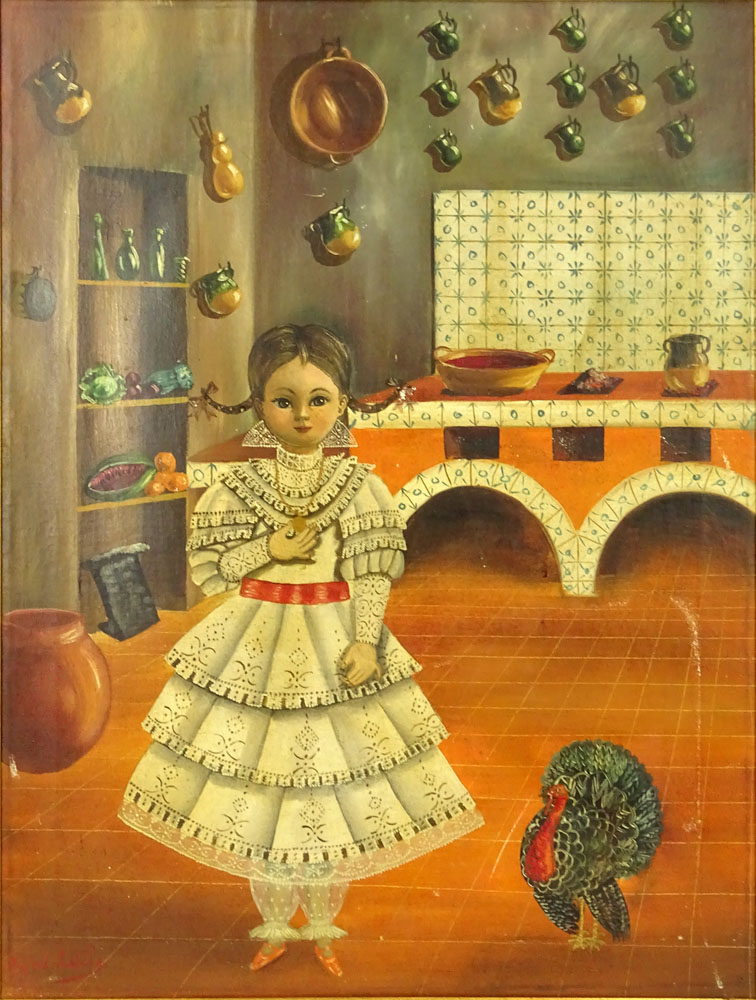 Agapito Labios, Mexican  (1898-1996) Oil on canvas "La Nina" 