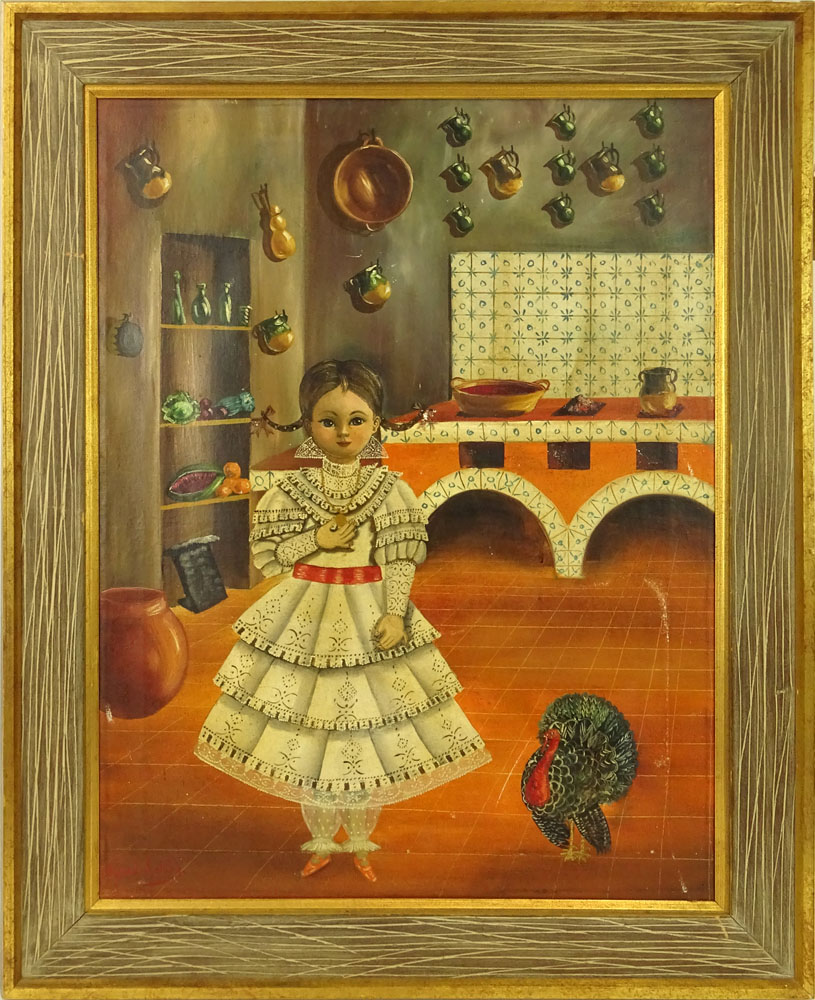 Agapito Labios, Mexican  (1898-1996) Oil on canvas "La Nina" 