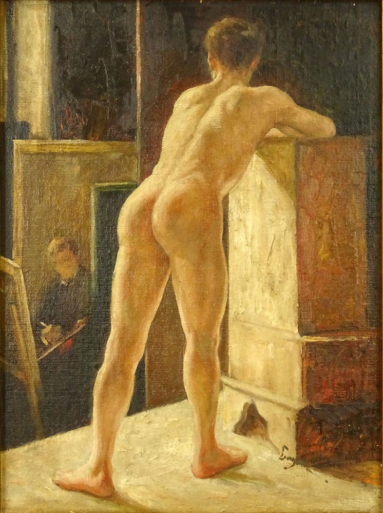 20th Century Oil on Panel "Nude Study of Man"