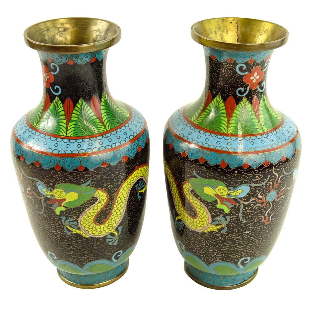 Pair Mid 20th Century Chinese Cloisonne Vases.
