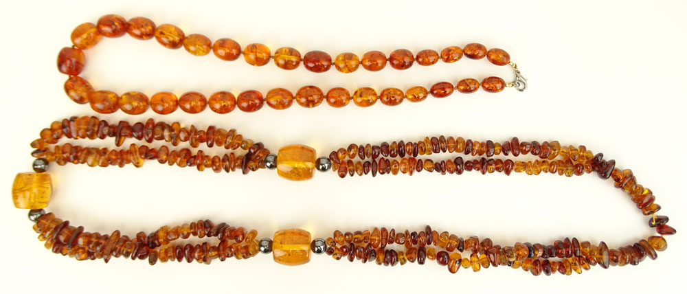 Two Vintage Chinese Amber Beaded Necklace.