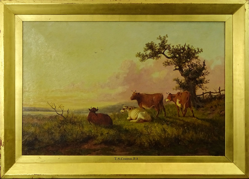 Thomas S. Cooper, British  (1803-1902) Oil on canvas "Cattle In A Pastoral Landscape"