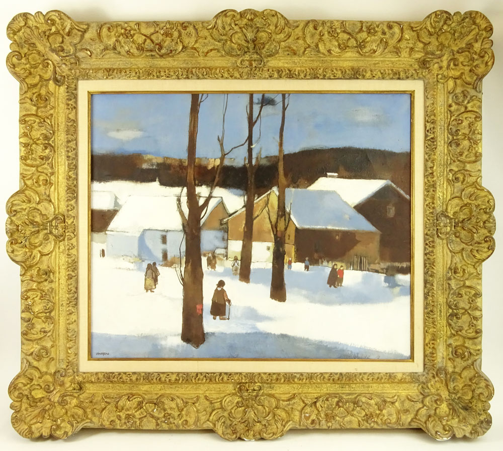Jean-Claude Bourgeois (20th C) Oil on canvas "Winter Village" 