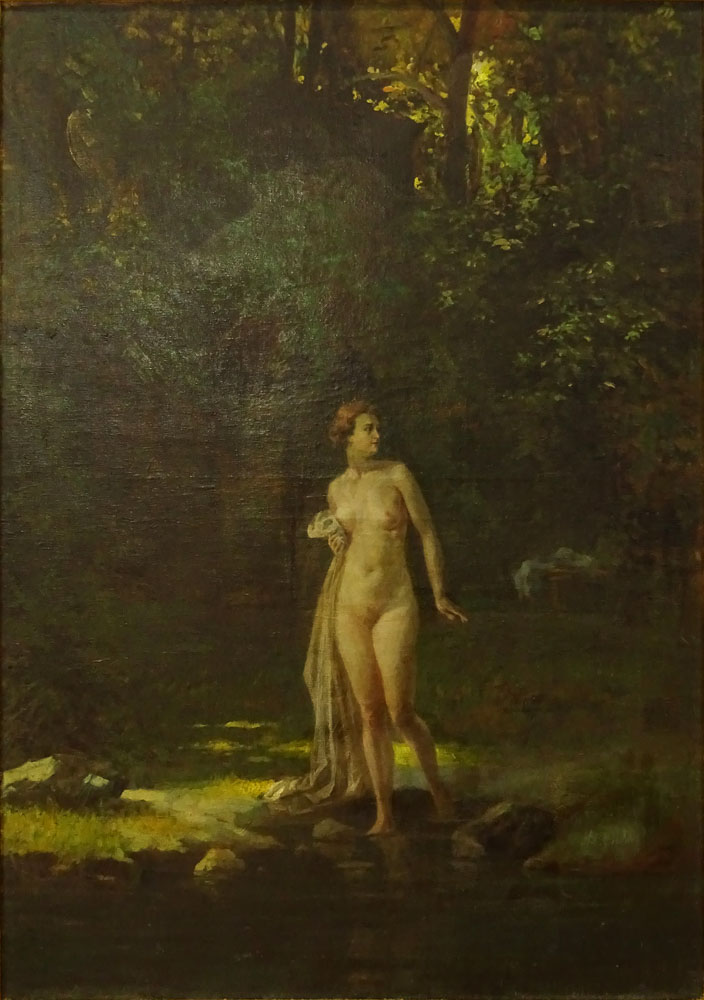 19/20th Century Symbolist Oil on Canvas "Nude in Forest"