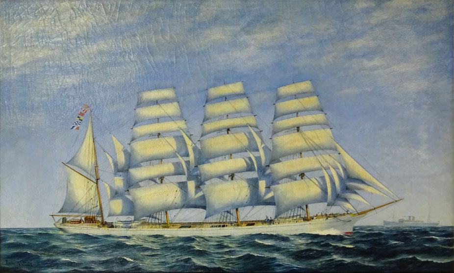 Frederick  L. Owen, American (1869-1959) Marine oil painting on canvas "Bark "Brilliant".
