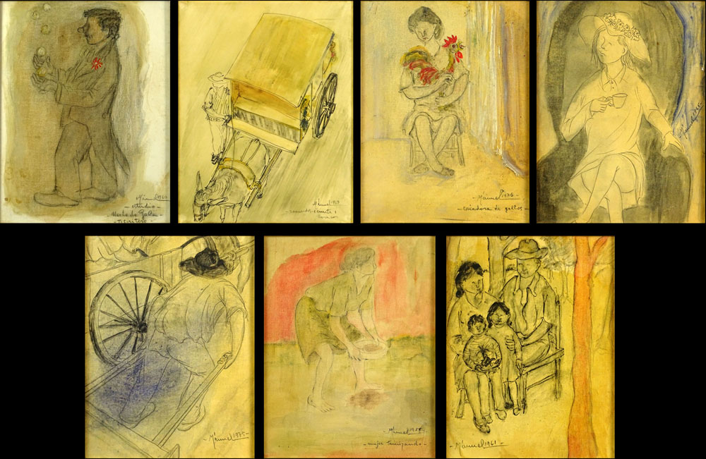 Manuel Bordogna, Spanish (20th C). Collection of Seven (7) 1960-70's Gouaches. 