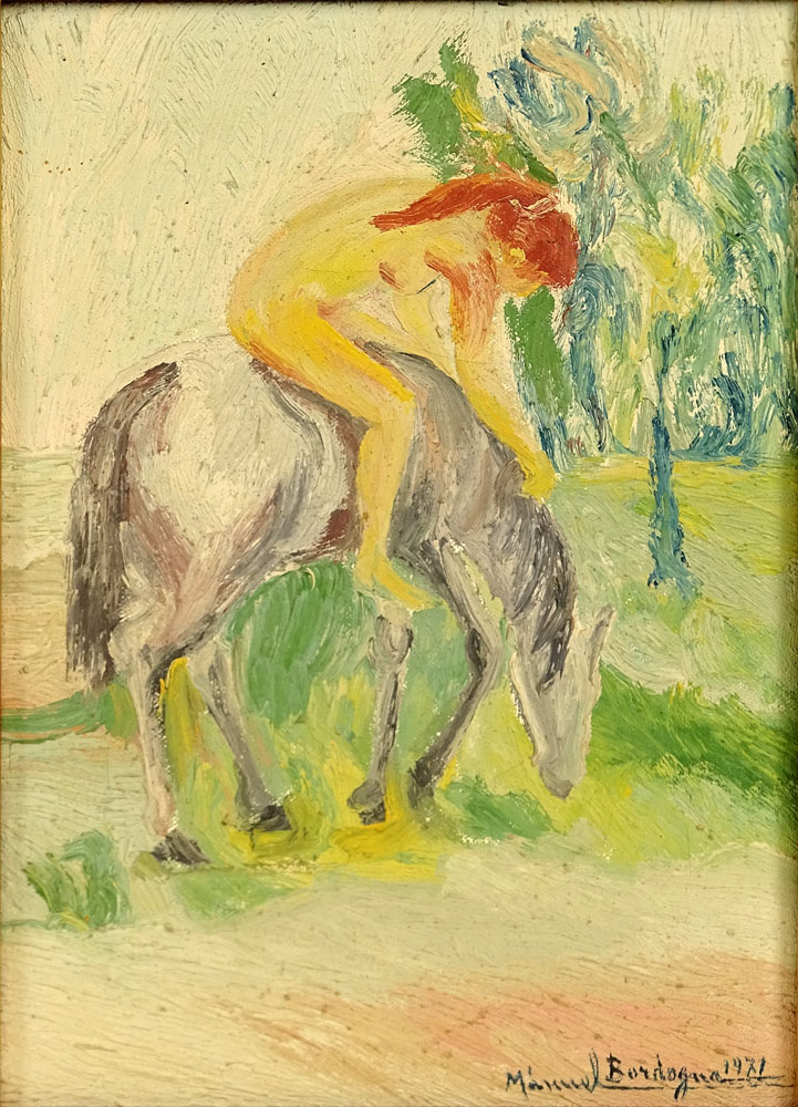 Manuel Bordogna, Spanish (20th C) Oil on canvas "Woman on Horse" 