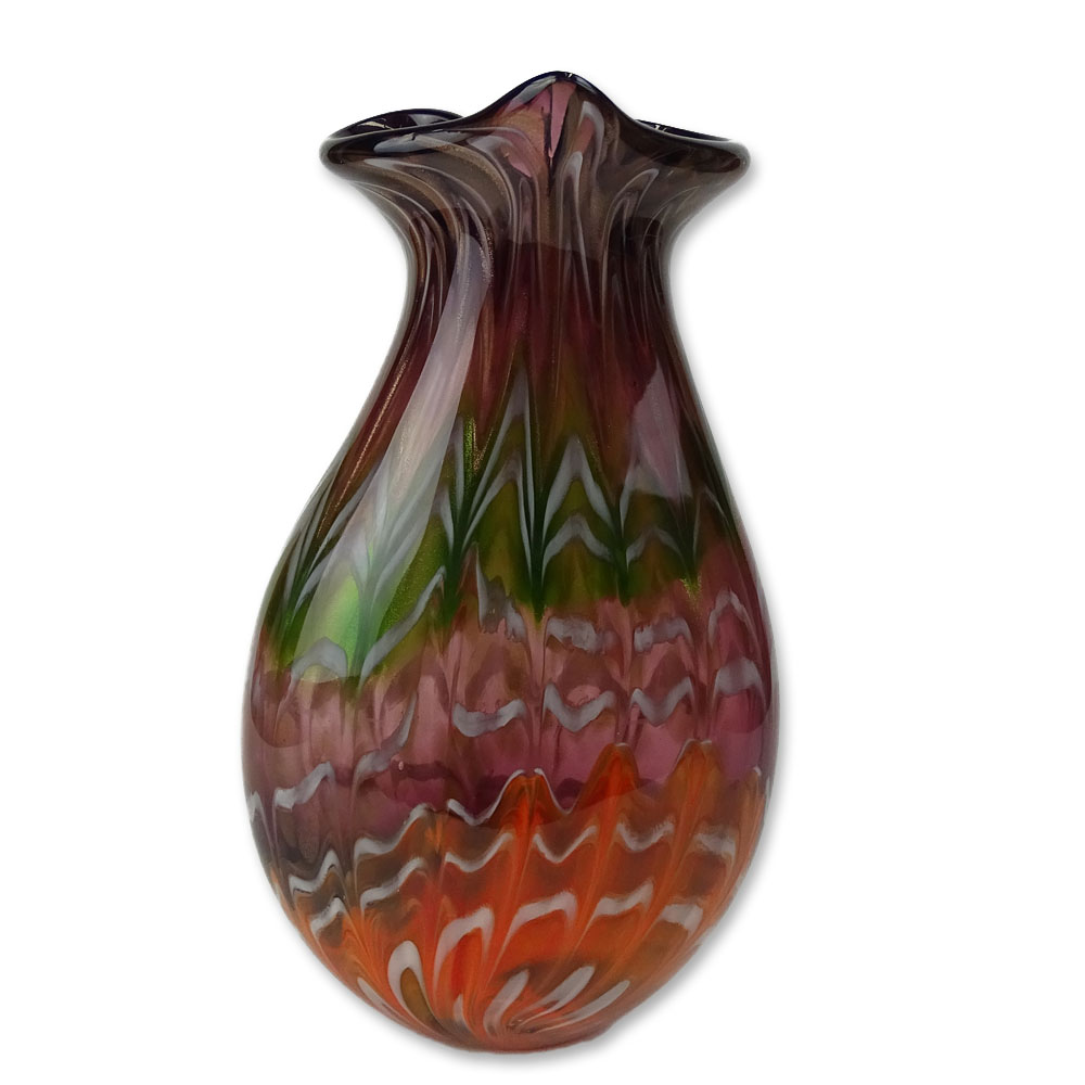 Vintage Art Glass Vase. Possibly Murano. Multi-colored with metallic flakes.