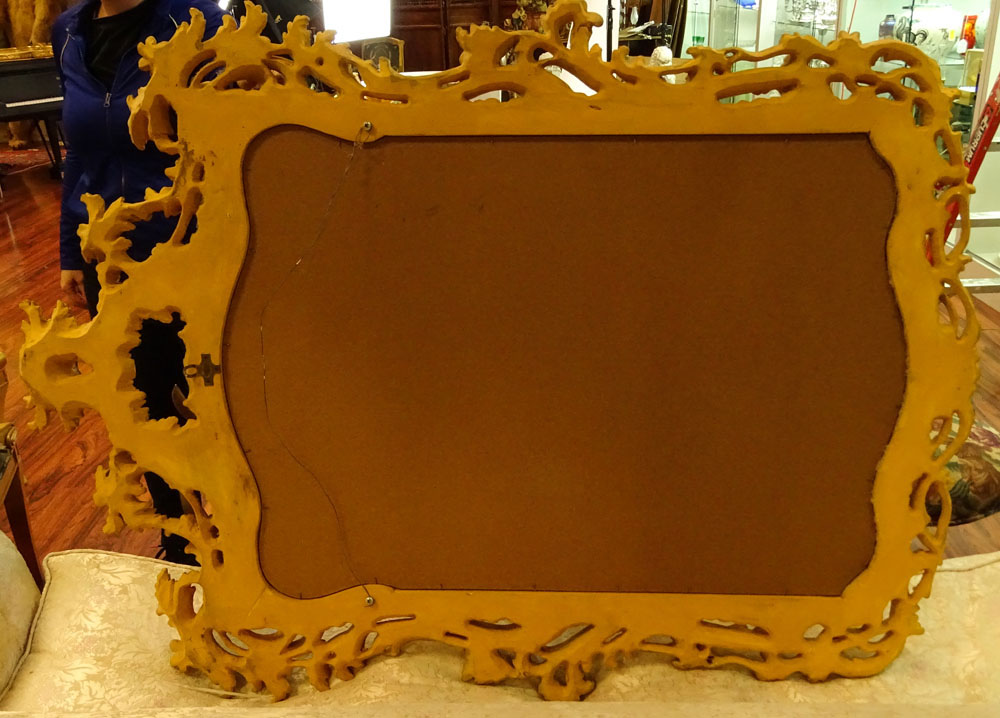 Pair Mid 20th Century Italian Carved and Giltwood Mirrors. Beveled Glass.