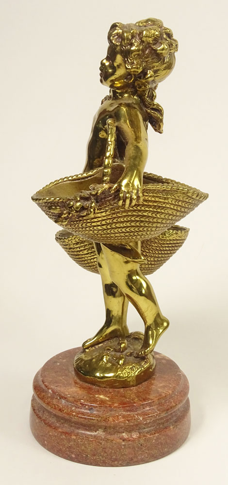 20th Century Bronze Sculpture on Marble Base "Boy with Baskets". 