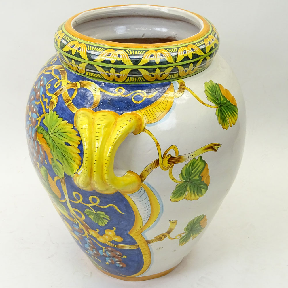 Large Italian Majolica Handled Vase.