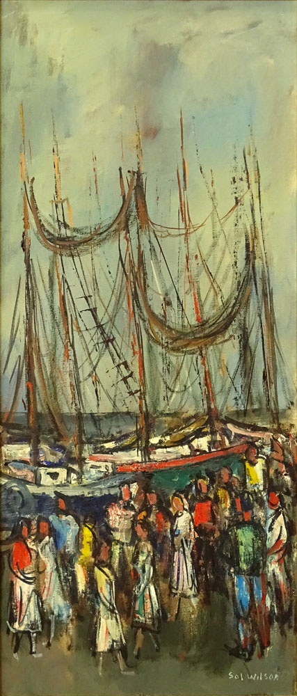Sol Wilson, American/Polish (1894-1974) Oil on canvas "Fleet At Pier" 