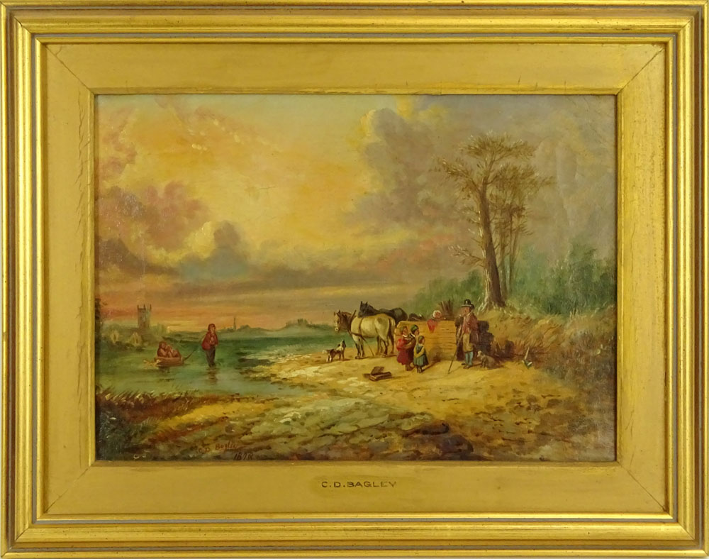 S.D. Bagley (British 19th C) oil on canvas "Riverside". 