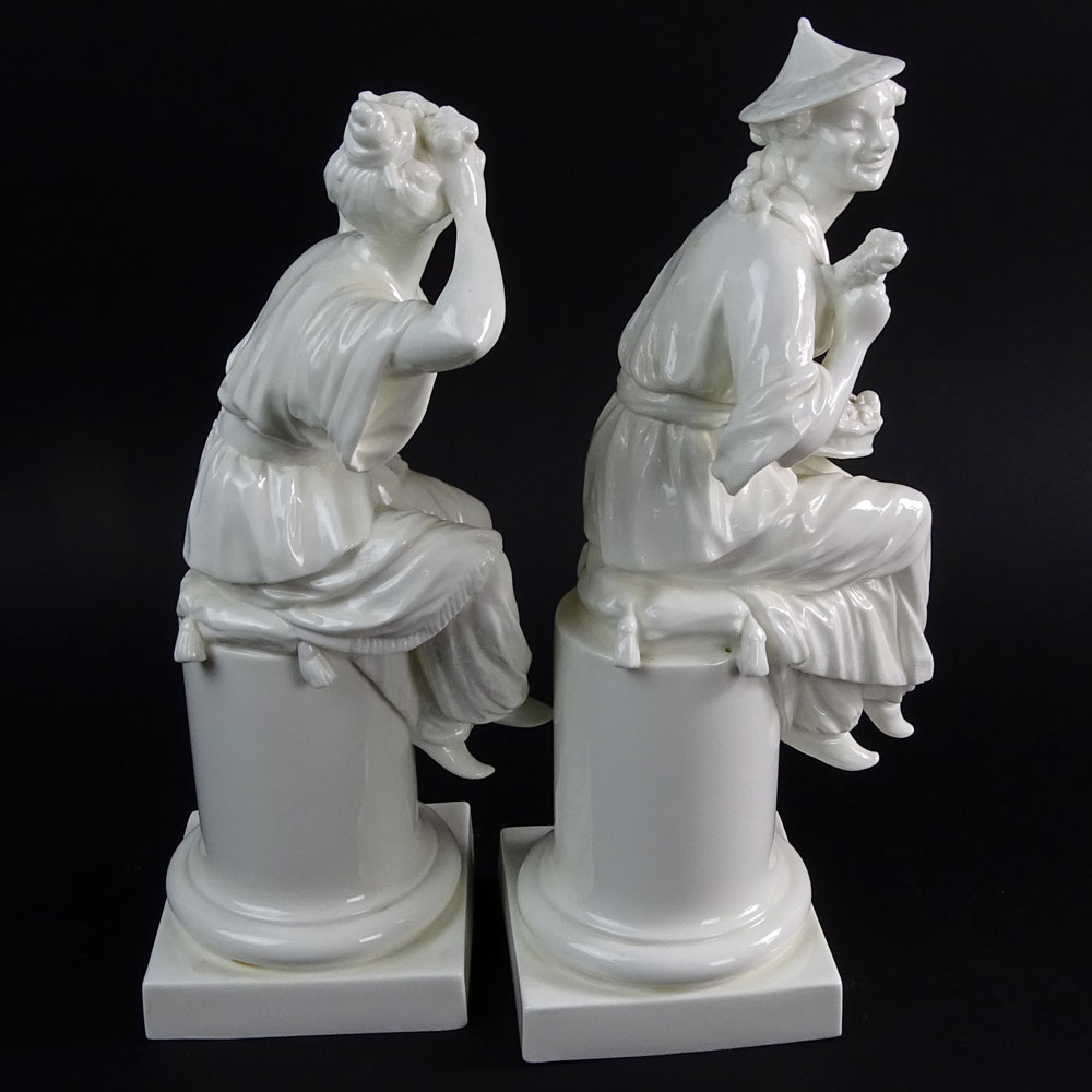 Pair Royal Worcester White Porcelain Figurines "Le Mirror" and "Le Fleur". 